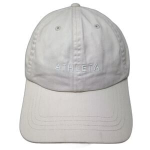 Athleta Baseball Cap Hat Beige White One Size Slideback Adjustable Embroidered